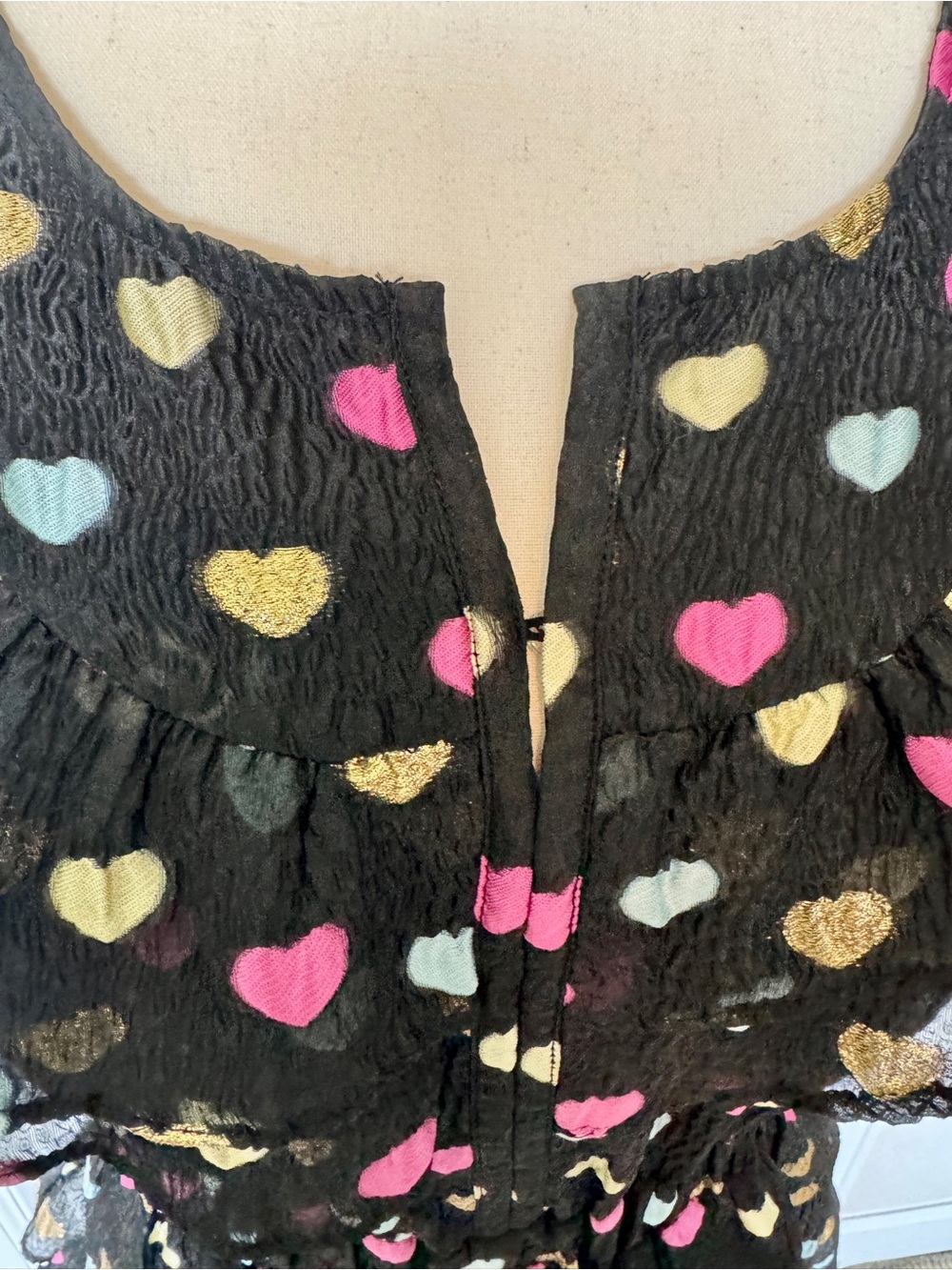 Women’s Buddy Love Black Heart Print Ruffle Dress with Gold Accent - Picture 5 of 9
